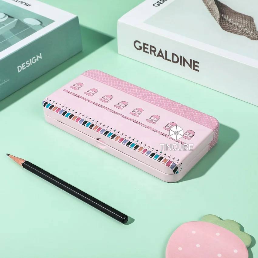 Manufacturers custom student tinplate stationery box metal pencil box  pen case stationery gift hinge tin box