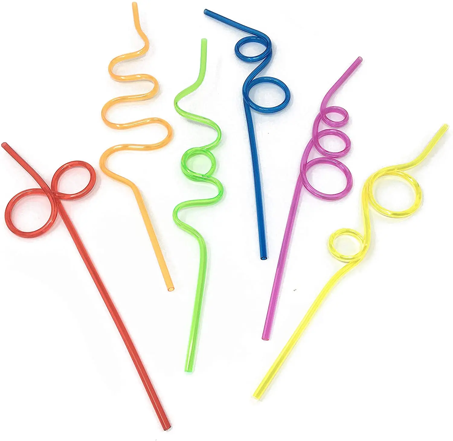 12-Pk Crazy Silly Plastic Drinking Straws Reusable Fun Varied Twists Straw for Kids Birthday Party