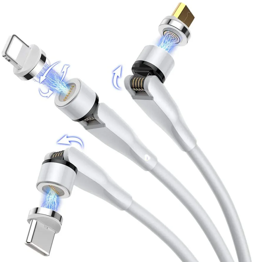 New Design 2021 540 Degree Magnetic Data Cable 3-in-1 Multi Charging Cable Compatible with Apple Android Type-C 1m Factory Price
