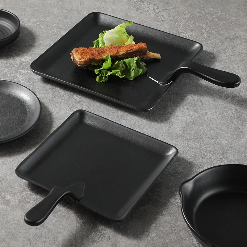 Custom China Manufacturers Cheap Black Melamine Serving Dinner Plates For Restaurant