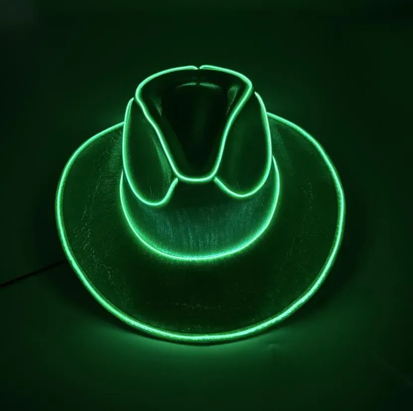 Western Cowboy Hat for Christmas Graduation Parties LED Luminous Night Club Costume Shimmering Light Up Headwear EL Western Hat