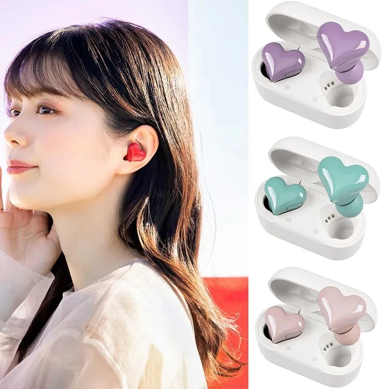 Heart tws earphones BT noise canceiling heart-shaped soft silicone small touch control ultra clear HIFI stereo sound earbuds