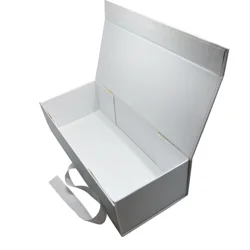 Factory price retail white magnetic closure folding gift packaging box with ribbon