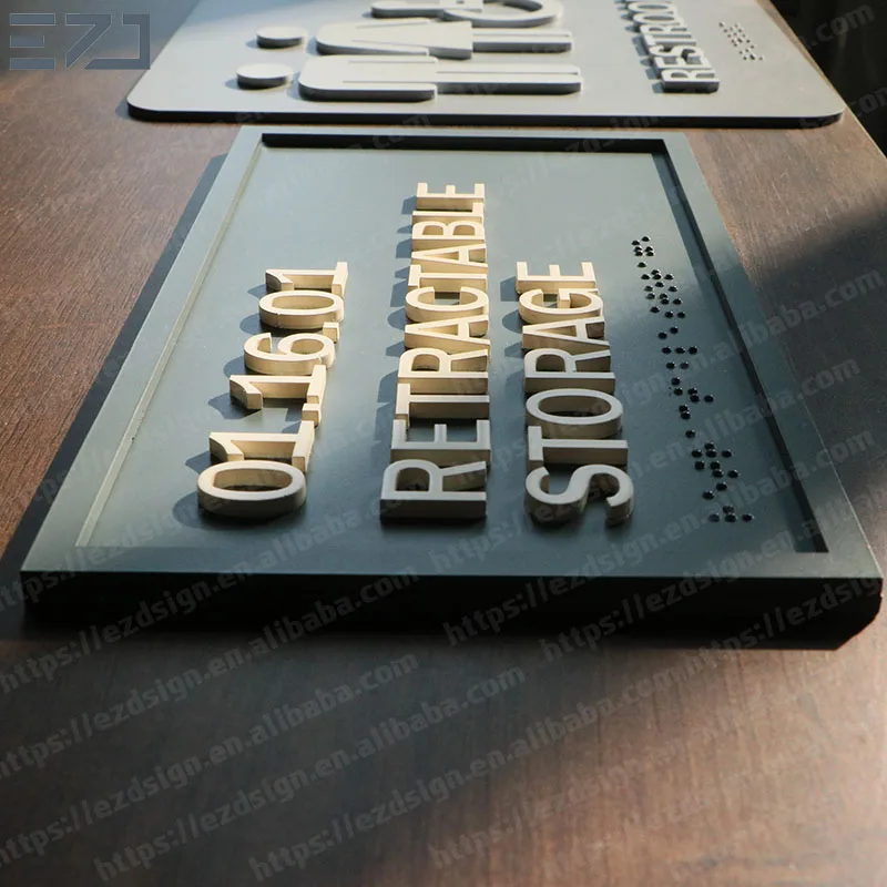 EZD Custom Uniques Color ADA Compliant Hotel Restroom Wall Mounting Washroom Door Name Sign Plates with Tactile Braille