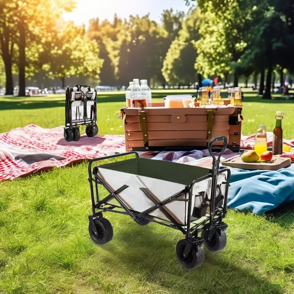 Outdoor campsite hand-pulled stall  picnic four-wheel trolley portable foldable trolley