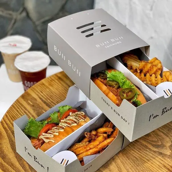 Customized sushi Clam shell Disposable Food Packaging Kraft Paper Food grade Burger Fry Chicken Hot dog  Pizza Box with logo