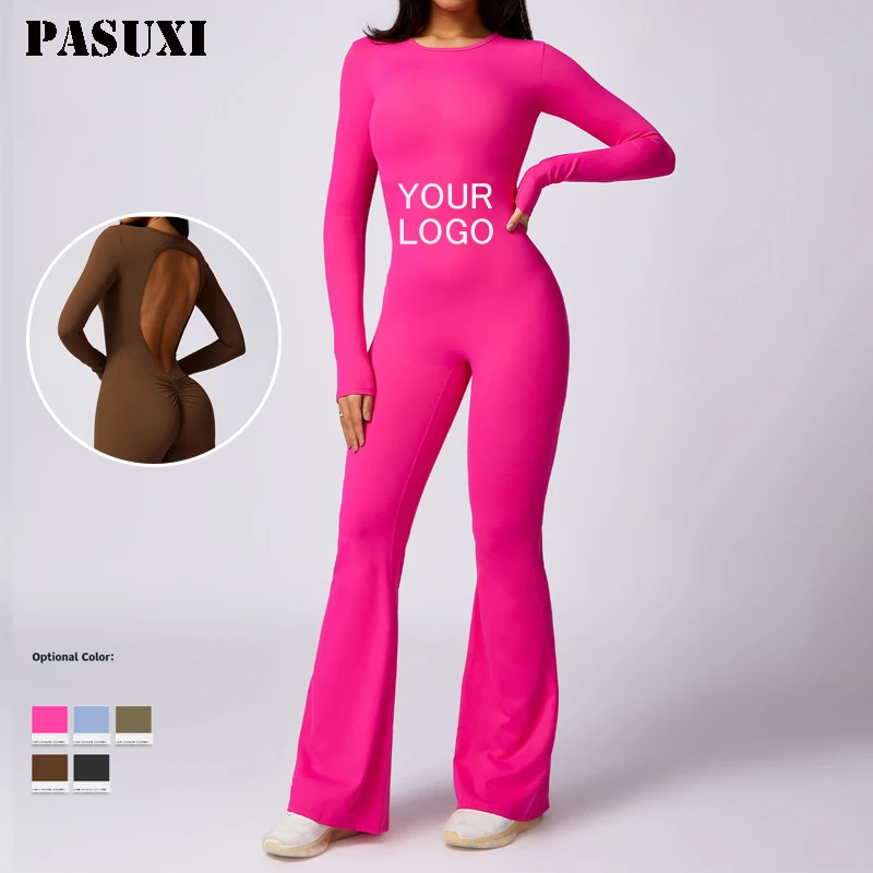 PASUXI Most Popular Girls One Piece Yoga Jumpsuit Custom Flared Bodysuit Fitness Yoga Sports Wear for Jumpsuit Women 2024