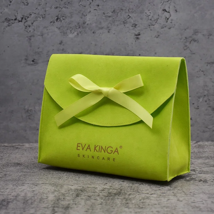 Newest design Custom printed envelope Skin care products packaging luxury bow-knot Suede Flap Jewelry necklace Pouch With logo