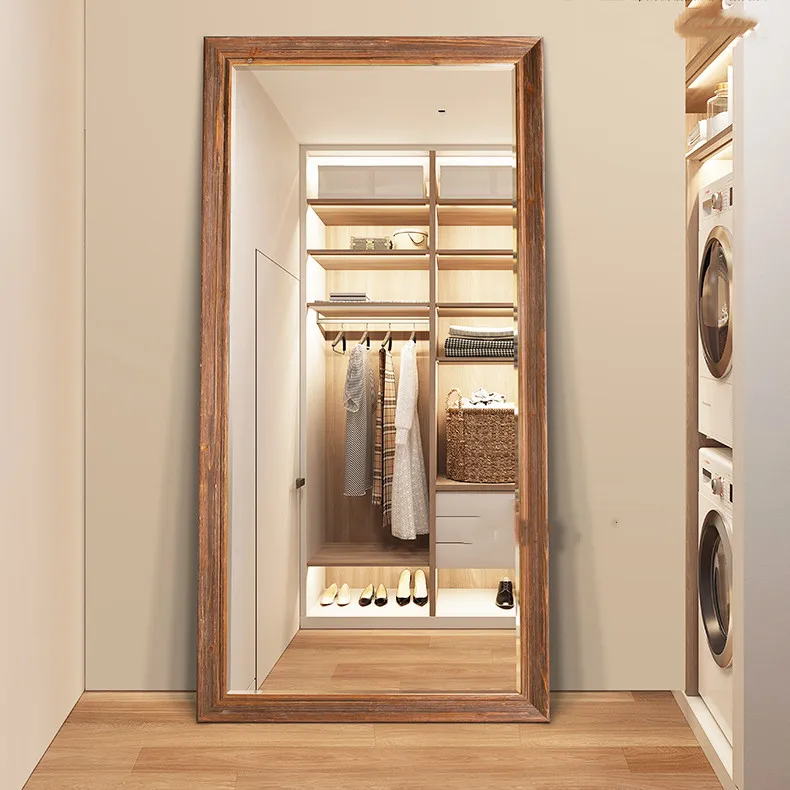 Vertical Black Frame HD Rectangle Full Body Tall Big Floor Mirror Wall Mounted Dressing Mirror