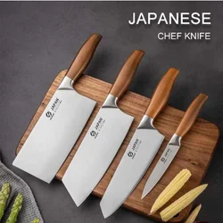 Kitchen Knife 3cr13 Stainless Steel Meat Chopping Cleaver Fish Vegetable Slicing Butcher Knife Wooden Handle Japanese Chef Knife