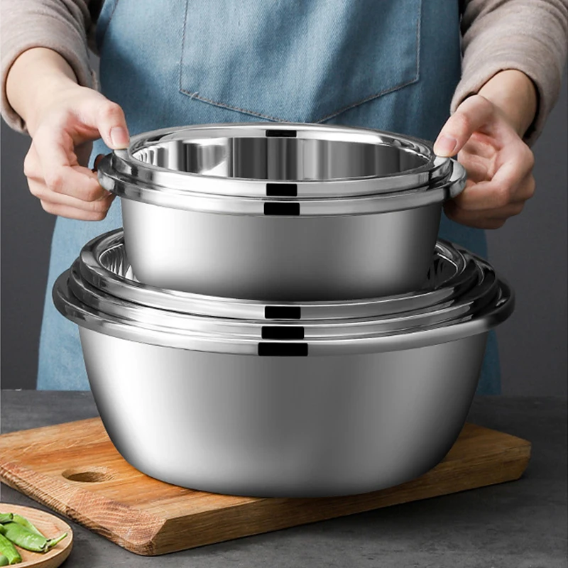 Stainless Steel Rice Washing Mixing Bowls Colander And Kitchen Strainer Drainer Basket Vegetable Fruits Basin