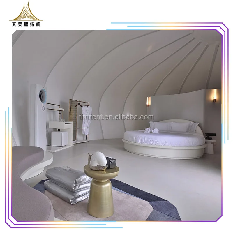 Outdoor prefab house structures pvdf tensile tent membrane structure architecture snail shape luxury glamping tents hotel