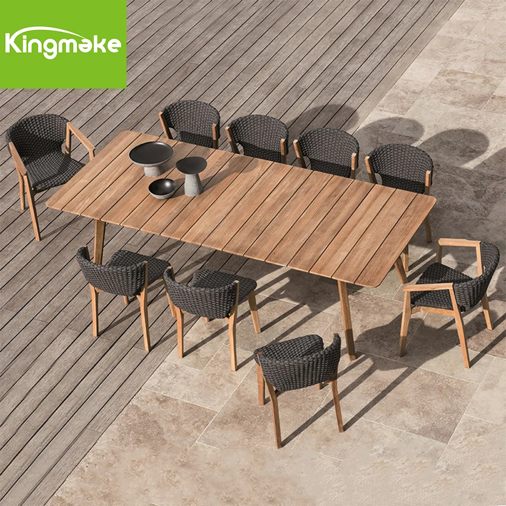 Outdoor Villa Courtyard Garden Terrace Teak Leisure Table and Chair Vine Weaving Solid Wood Hotel Outdoor Furniture Set