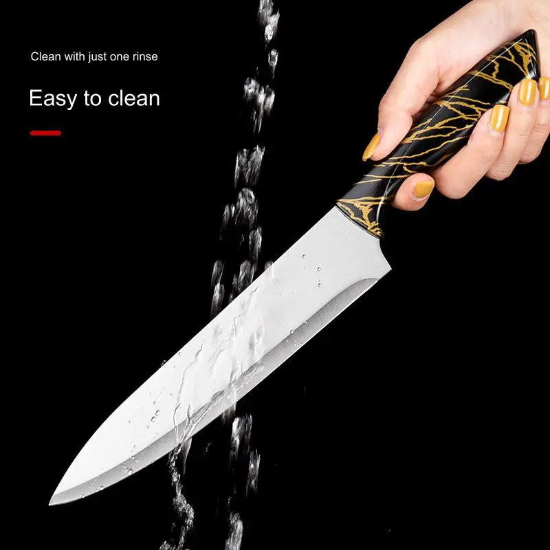 Stainless Steel Chef Knife Kitchen Knife Fruit Scissors Combination Spray Paint Rotating Seat 8-Piece Knife Set