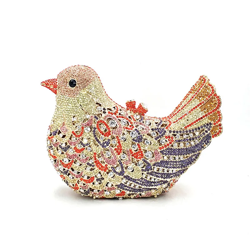 CHALIWINI Women evening party bag colorful diamonds luxury crystal clutch bridal wedding party handbag animal bird crystal purse