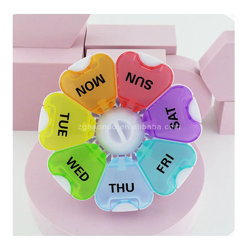 trendy eyecatching flower pill organizer container weekly travel vitamin medicine box 7-day 7-compartment drug storage box case