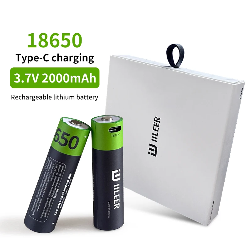 High Quality Rechargeable 18650 li-ion Battery 3.7V 2000mAh 7400mWh With Type C Charging Port for Flashlight