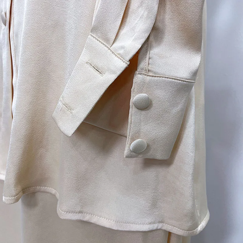 Co Ord 2 Piece Satin Silk Suit Muslim Islamic Clothing Button Up Long T-shirt Match Pockets Skirt Borong Abaya Baju Kurung