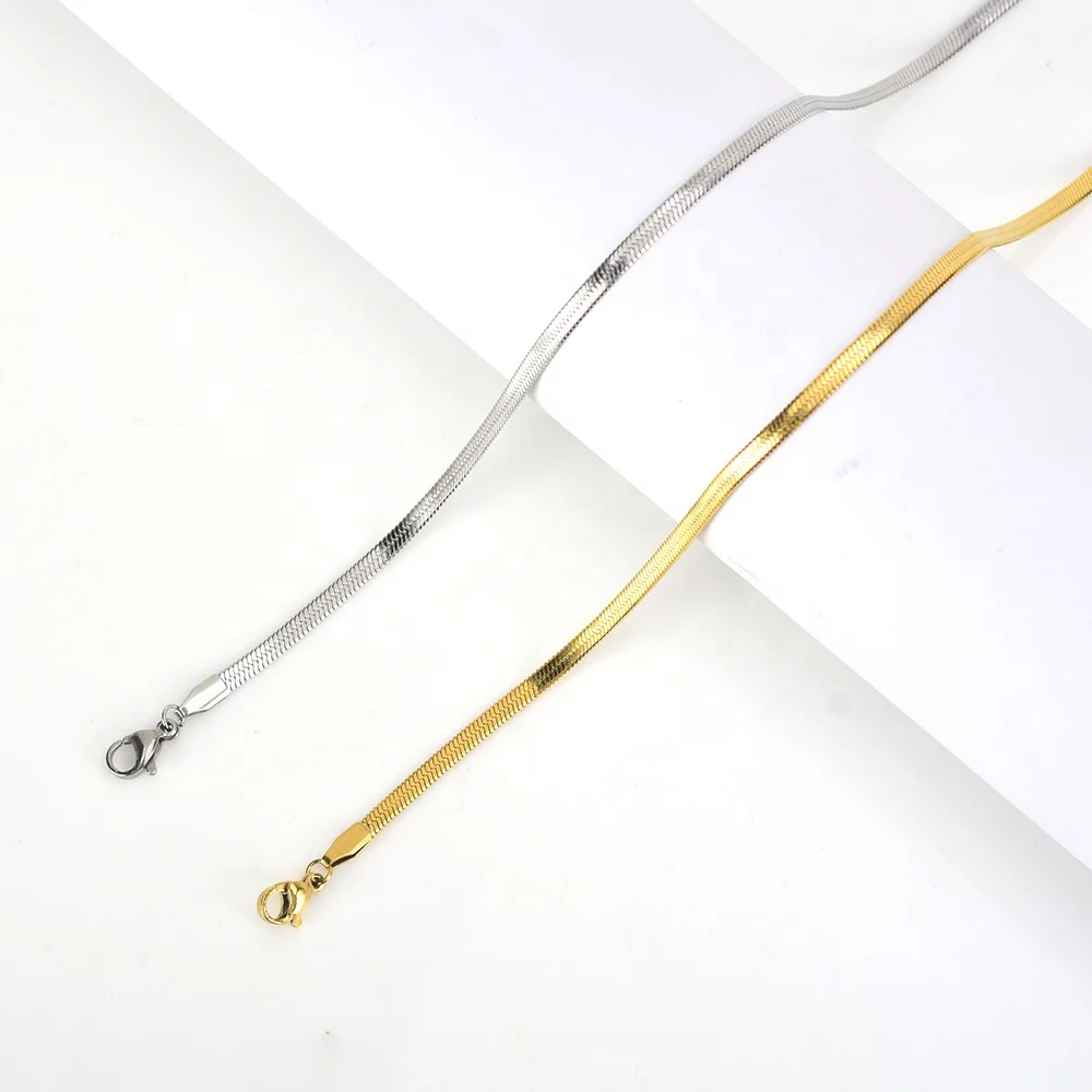 
Dainty Stainless Steel Chain Link Choker Necklace Minimalist Gold Plated Flat Snake Chain Necklace Jewelry for Women 