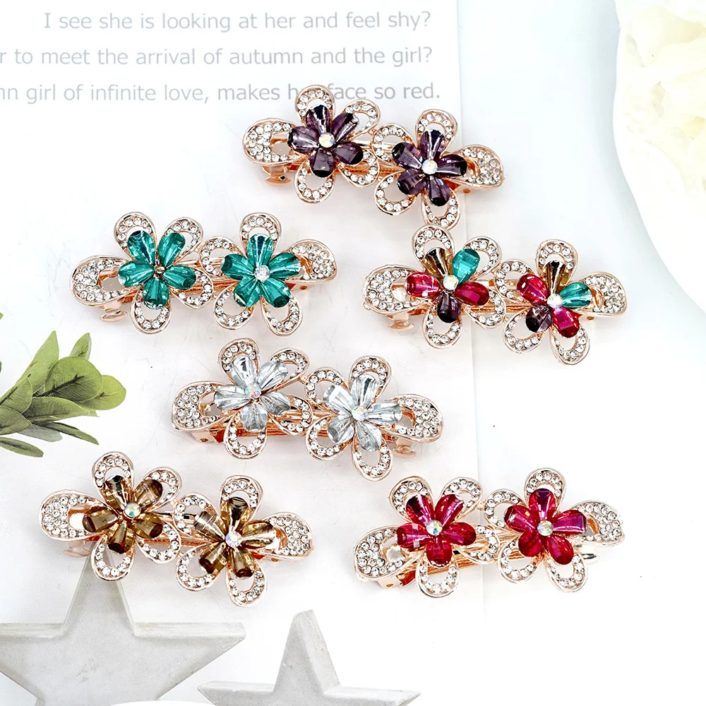 Лидер продаж Двойная Весенняя заколка для волос с кристаллами инкрустированные бриллиантами аксессуары Оптовая продажа