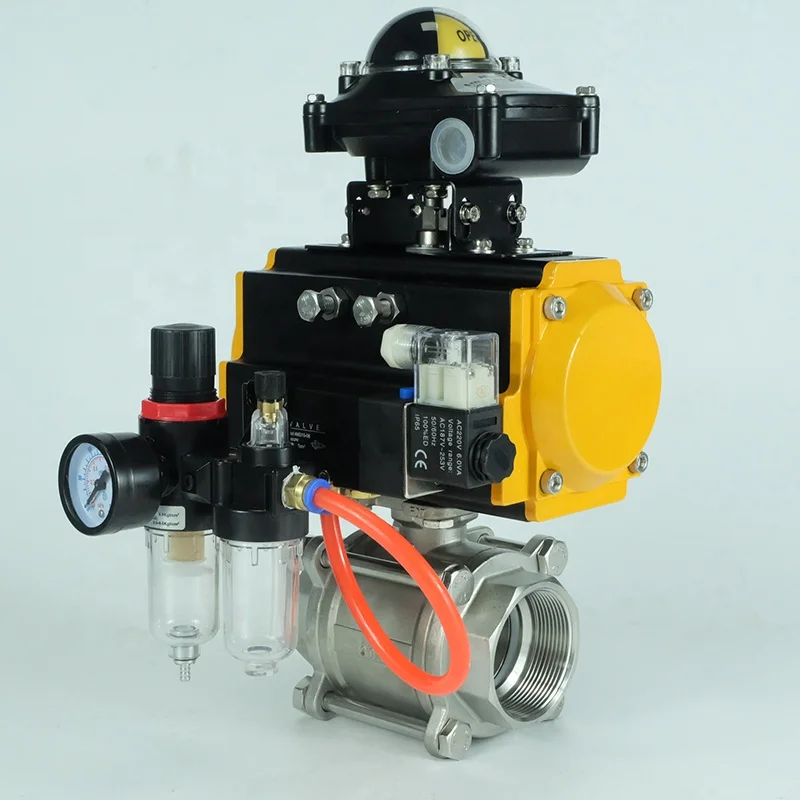 DKV Air Control Wafer Type Ball Valve Double Acting ss304 FRL solenoid positioner Pneumatic actuated Ball Valve