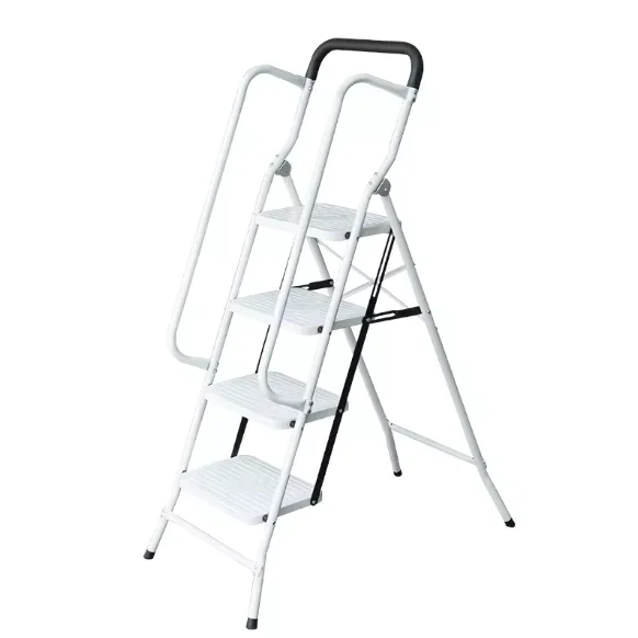 Inspiring Price 3 4 5 Step EN 131 White Collapsible Steel Ladder with Hnadrails
