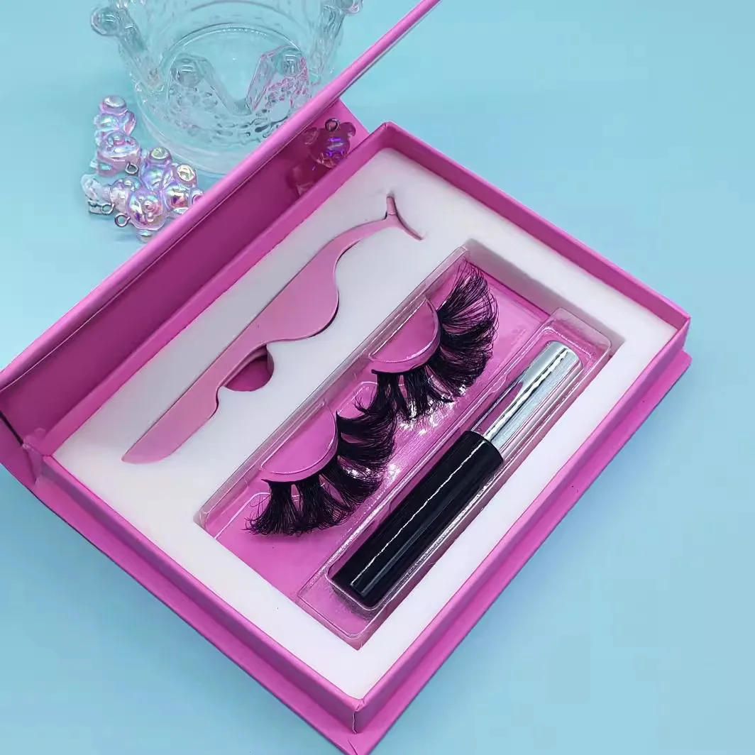 1 Pair Pink Empty Eyelash Packaging Box With Mirror Private Label Empty Custom False Lash Eyelash Packaging Box