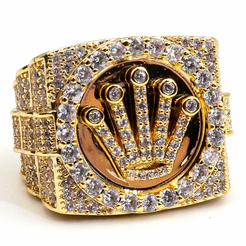 Factory Wholesale 14k Gold Plated CZ Hip Hop Jewelry Ring For Men Shining  Fashion Jewelry Diamond Crown Rings Dropshipping