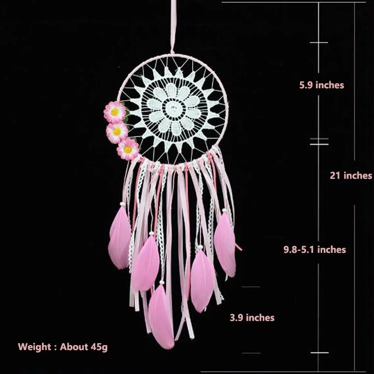 Factory Pink Single Ring Feather Dream Catcher With Flower Romantic Gift Wedding Decoration Interior Pendant Hanging Car Decor
