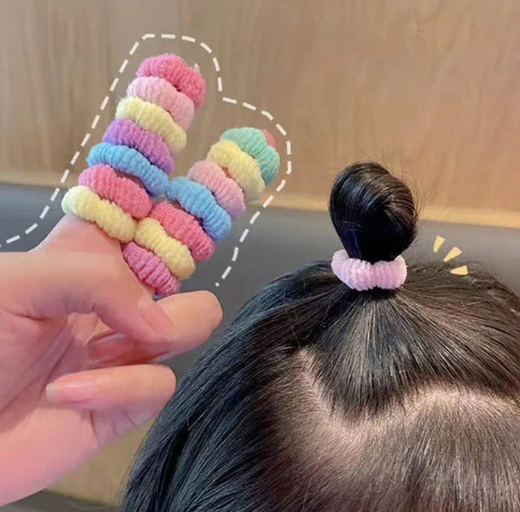 Wholesale 100pcs/bag Candy Color Mini Knitted Elastic Hair Bands Ponytail Holder Kids Hair Ties Braids Ropes For Children