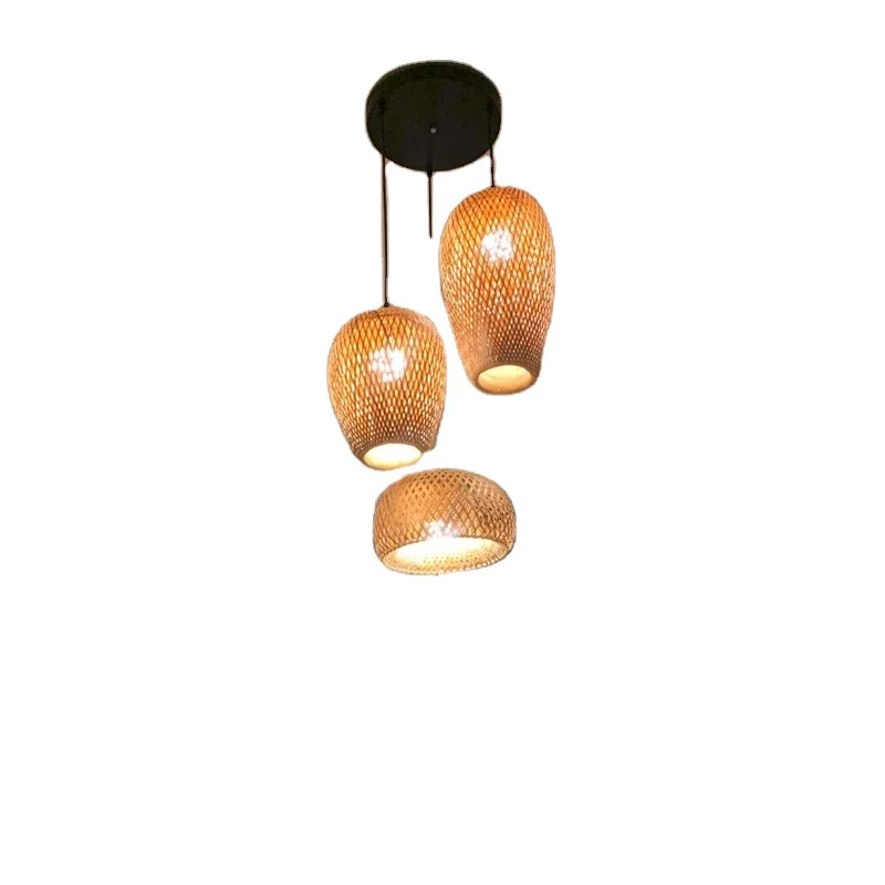 Bamboo Pendant Lamp Hand Knitted Chinese Style Weaving Hanging Lamps 18/19/30cm Restaurant Home Decor Lighting Fixtures