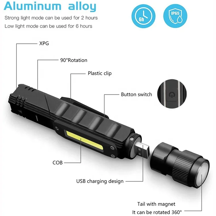 5 Lighting Mode  Aluminum Alloy  Rechargeable Right Angle LED Flashlight