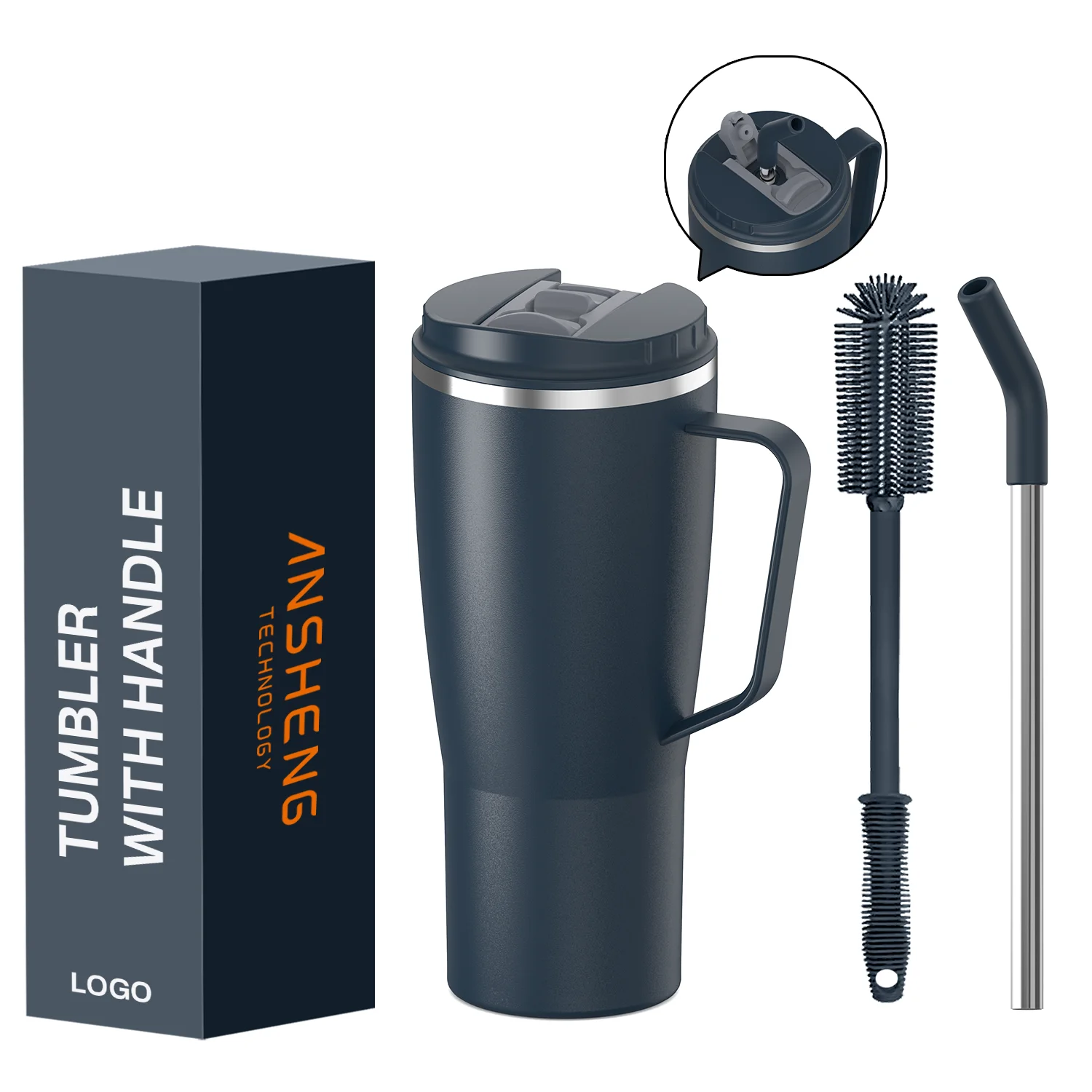 ANSHENG wholesale 30oz 40oz customized stainless steel car tumbler outdoor travel mugs mug with handle and straw