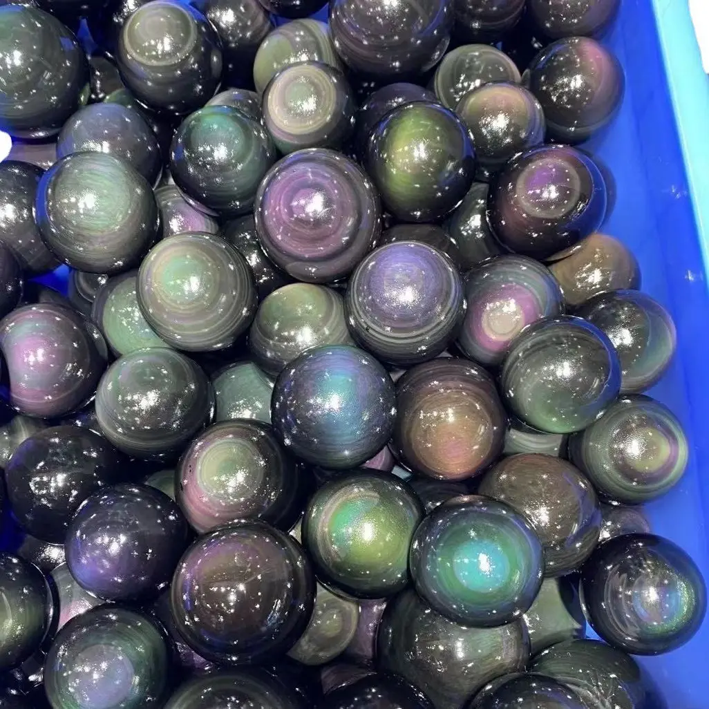 Полированная натуральная Радужная Вспышка черный обсидиан Хрустальный шар Сфера