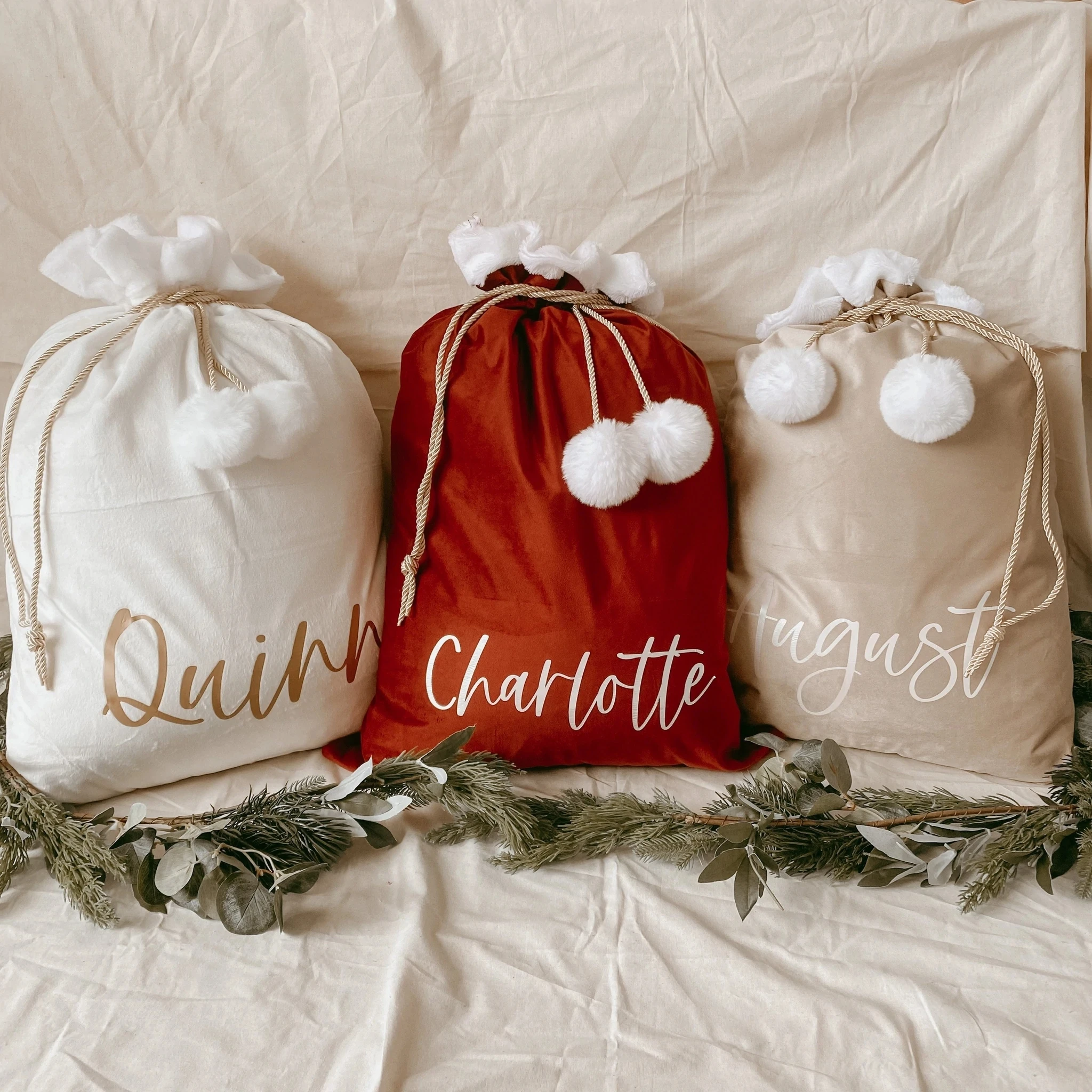Sublimation Velvet Pompom Christmas Gift Bag Luxury Sack Personalized Drawstring Santa Sacks