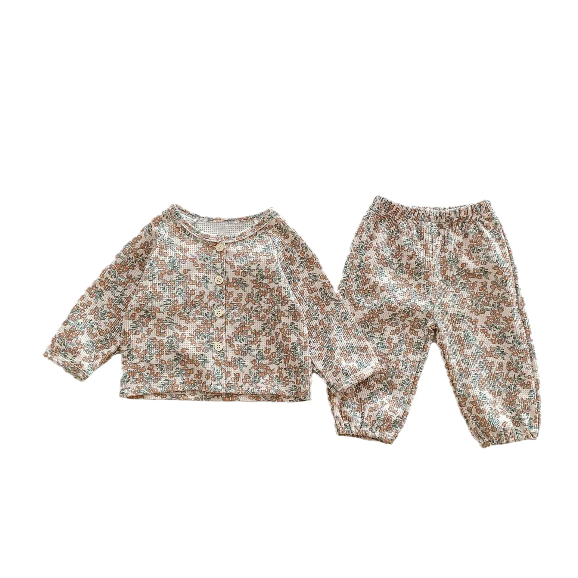 Baby Pajama Set Waffle Shirt And Shorts Boys Sleeping Set