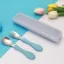 Plastic case with silicone hot handle holder  stainless steel fork and spoon cutlery  set easy  to carry