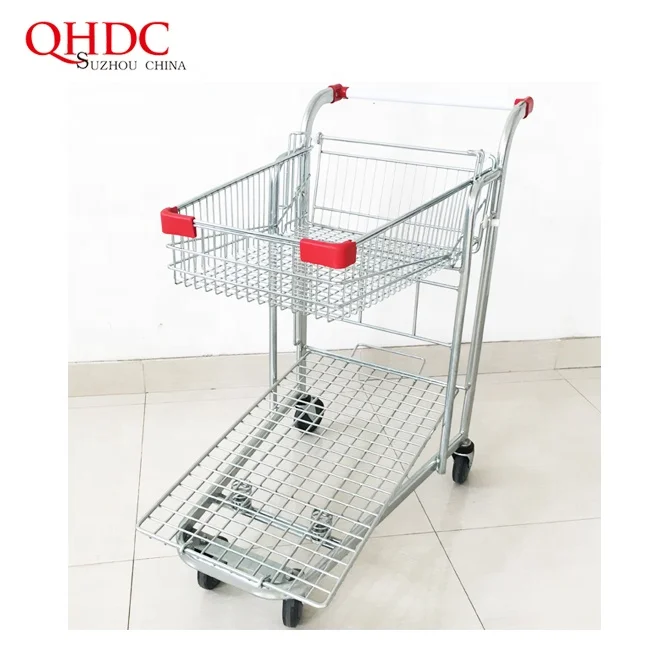 2-tier metal folding shopping cart supermarket hand trolley