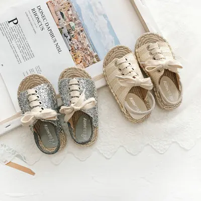 Fashion New Korean Weave Sandals Fisherman Open Toe Shoes Summer New Girls Sequined Princess Shoes Girl Shoes