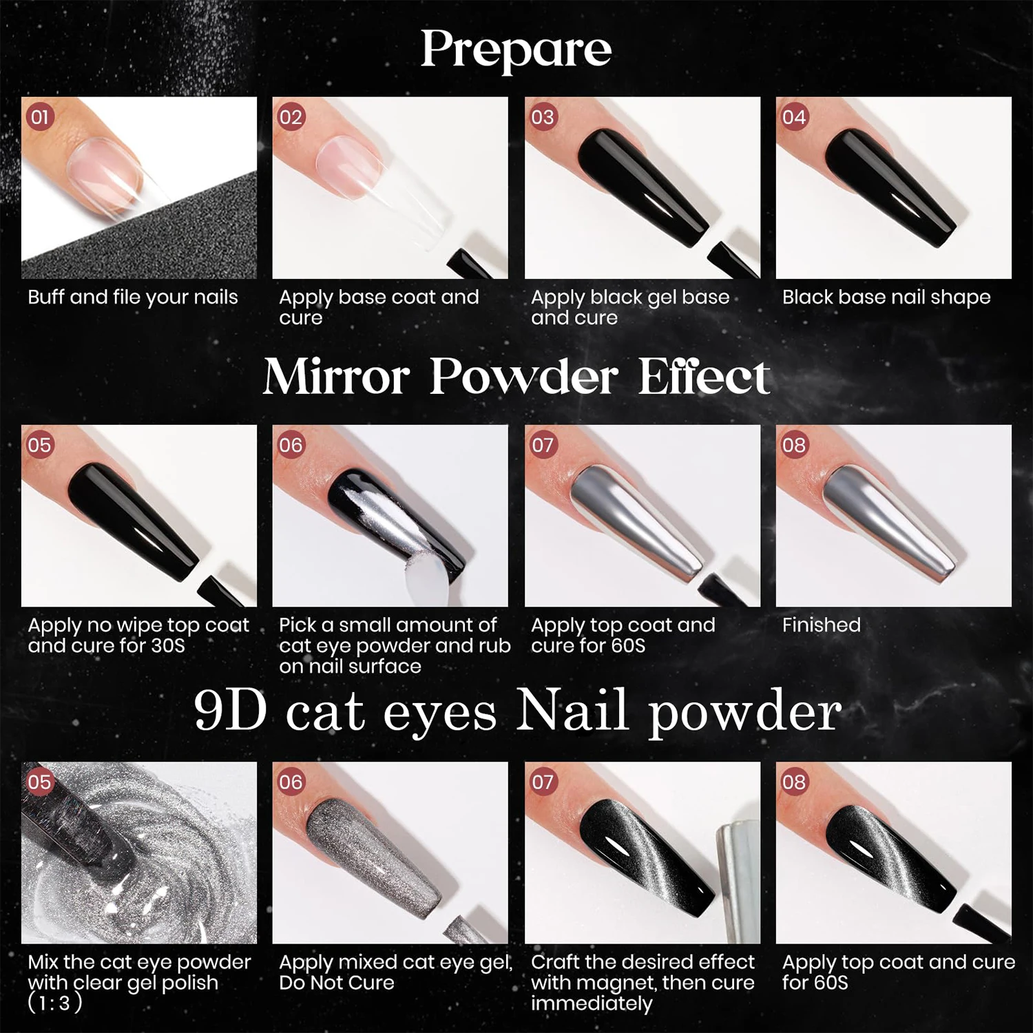 New 10 Color 9D Cat Eye DIY Nail Glitter Chrome Powder Magnetic Nail Magic Pigments powder for Nail Art
