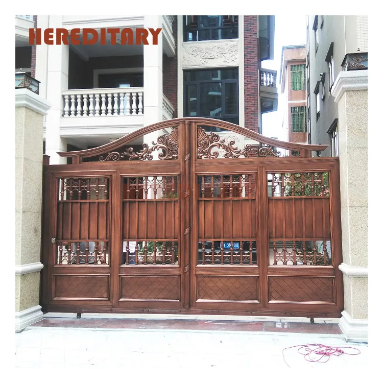 Powder spraying brown courtyard aluminum fence gate metal outdoor gate design