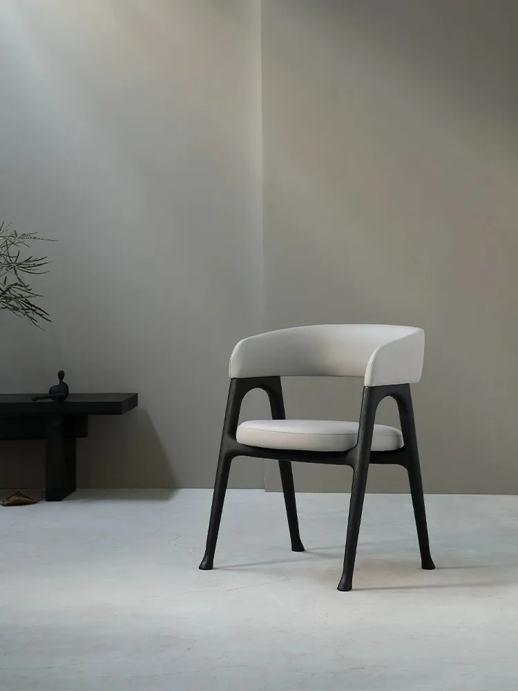 Italian Designer Restaurant Wabi-Sabi Ash Wood Mortise and Tenon Solid Microfiber Leather Dining Chair