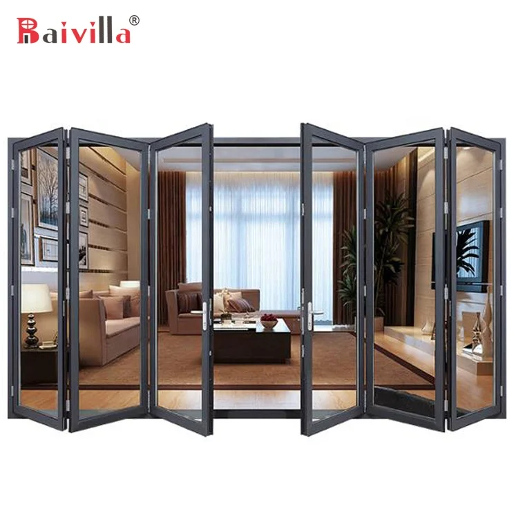 Modern Door Design Aluminium Front Folding Doors With Glass Panels