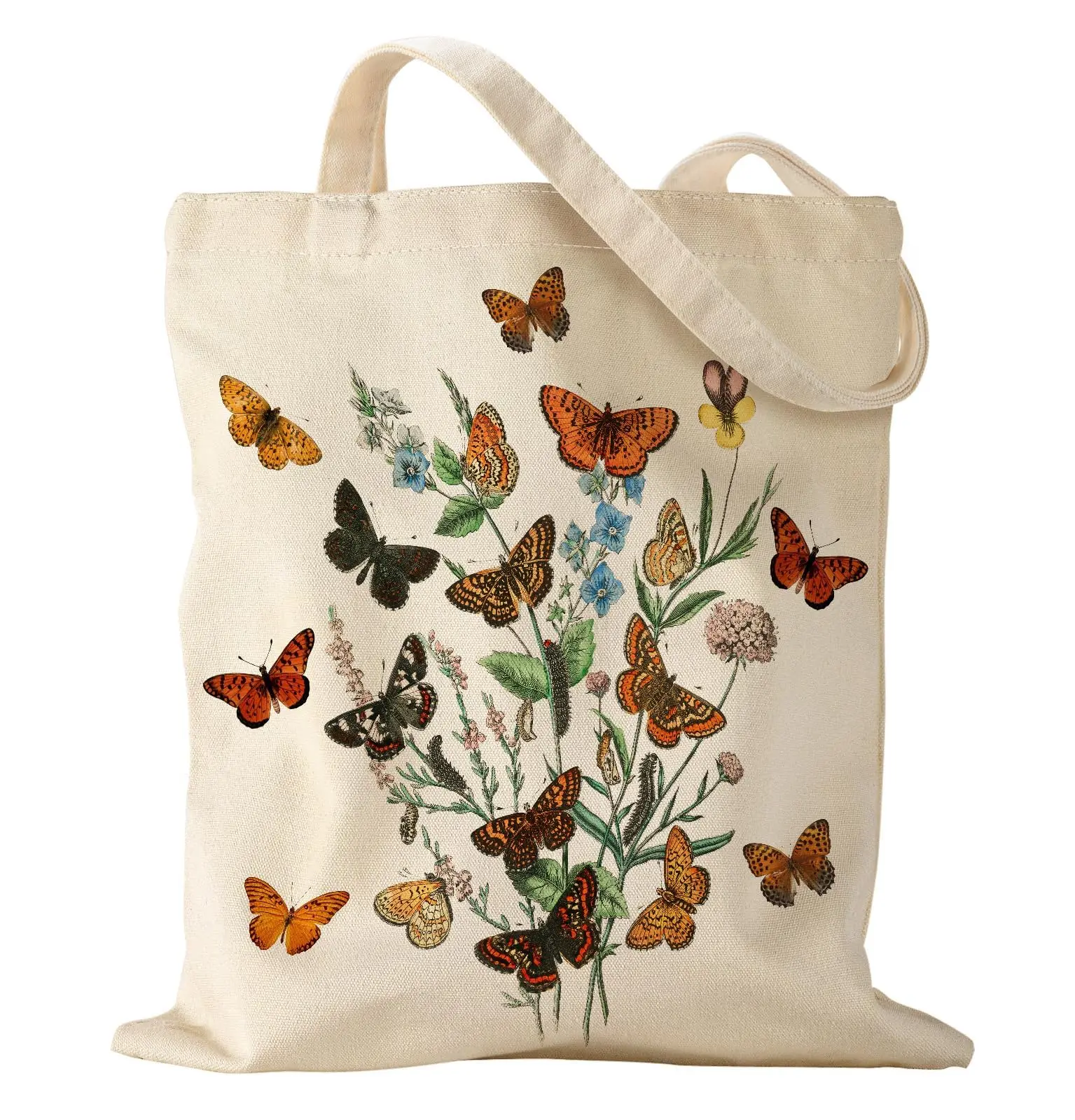 Personalised Customised Pattern Logo Large Capacity Shopping Bag Printed Butterfly Canvas Cotton Tote Bag