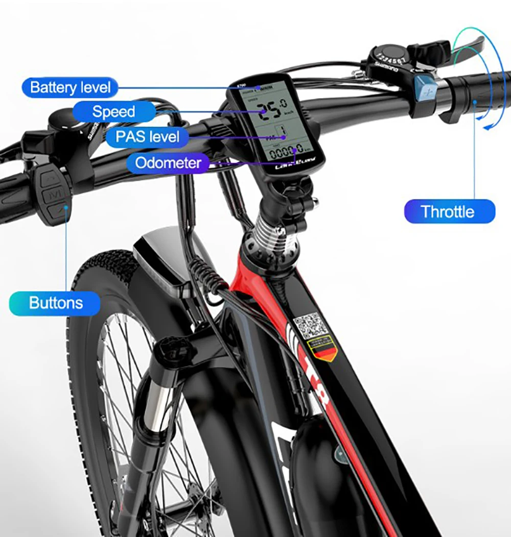 
EU CE certification T8 26-inch 21-speed mountain bike 48V400W electric bicycle, equipped with 12.8AH Panasonic lithium battery 