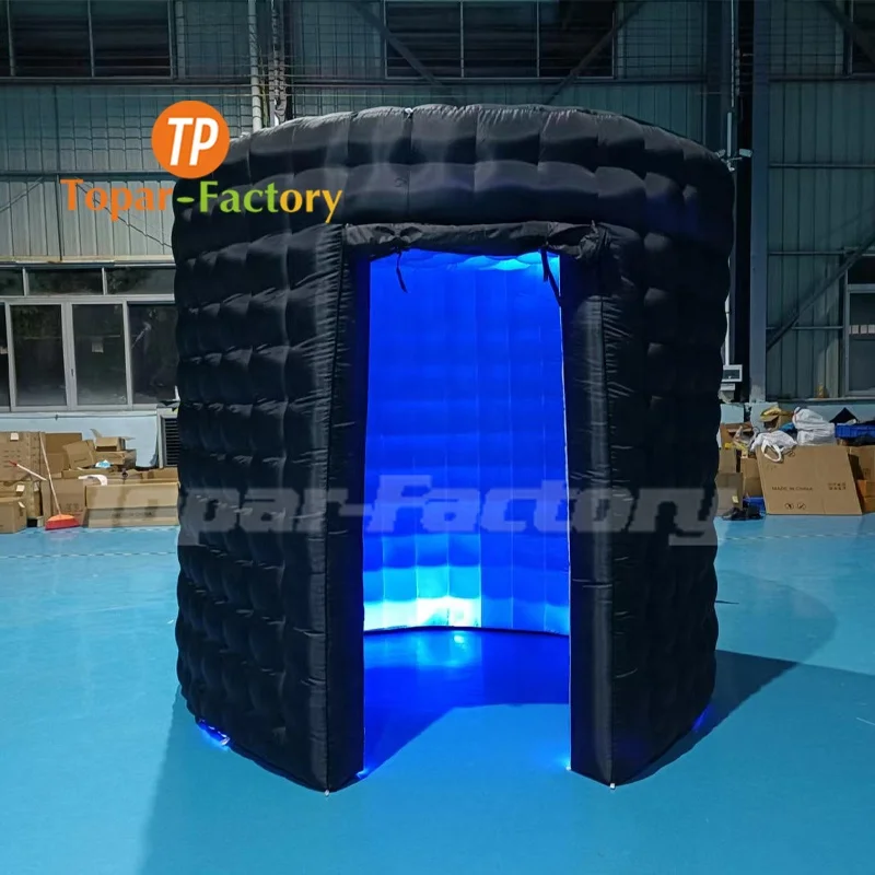 Single Door Black Outer disco light 360 Inflatable Photo Booth With Led Strips Live broadcast of inflatable tent cabin