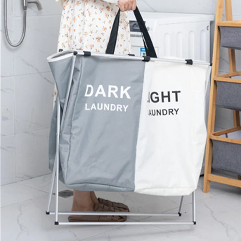Wholesales Custom Logo 3 Section Compartments Laundry Organization Storage Foldable Dirty Clothes Laundry Basket Hamper
