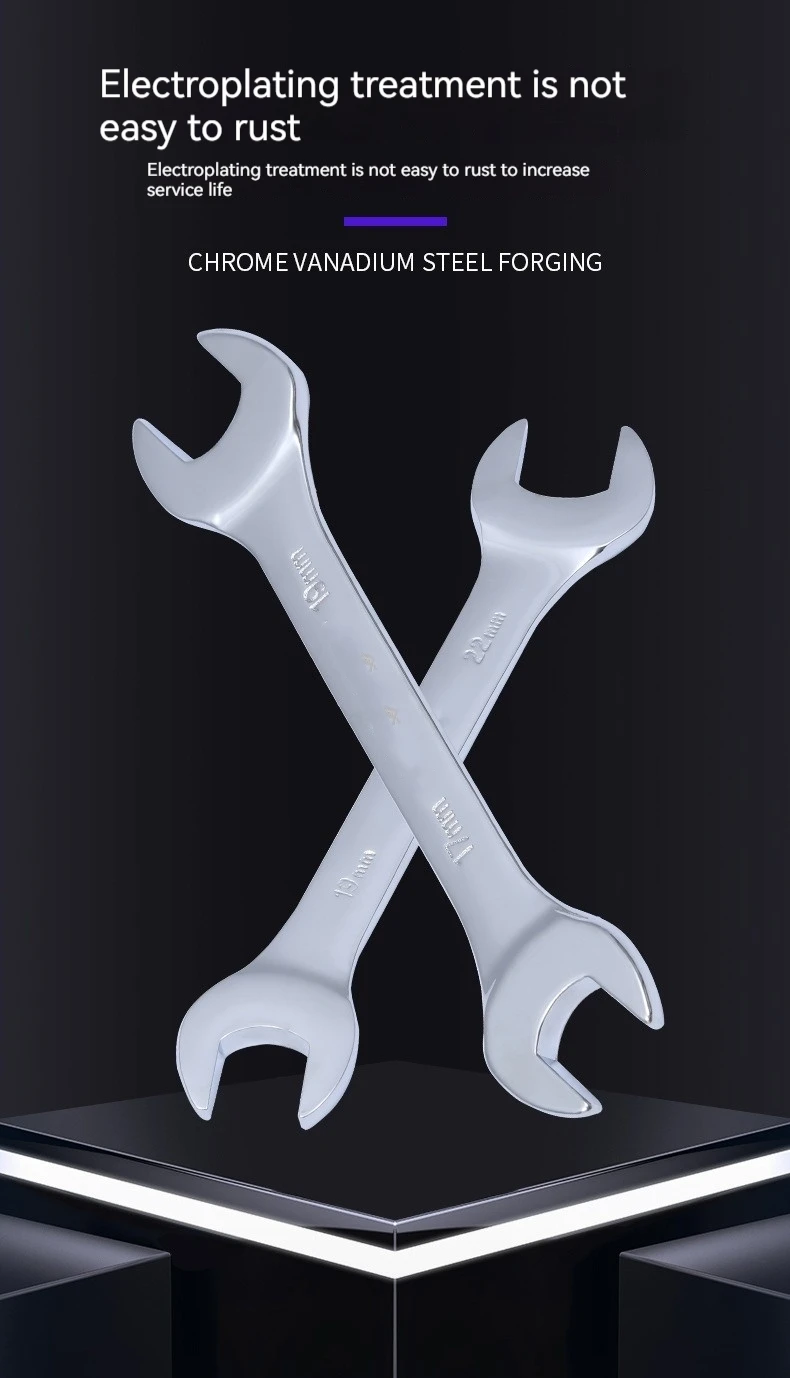 Wholesale high carbon steel forged mirror frosted flat ribbed double-head double-open wrench