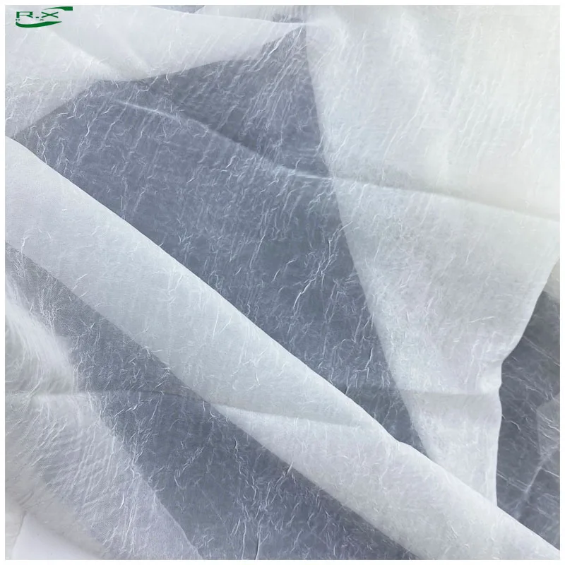 custom wholesale high quality soft thin polyester white chiffon crepe crinkle fabric for women dress