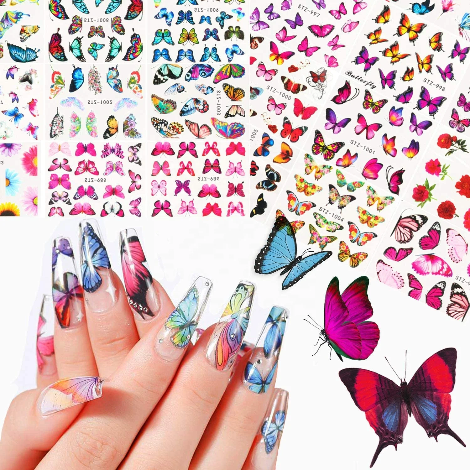 Colorful Nail Wraps Stickers Decals Nail Sticker Art Designer Butterfly Nail Sticker with Different Types